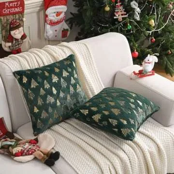 FUTEI Christmas Tree Green Throw Pillow Covers 18x18 inch Set of 2,Soft Decorative Cushion Cases,Home Decor for Couch Bed Living Room