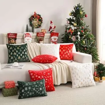 FUTEI Christmas Tree Green Throw Pillow Covers 18x18 inch Set of 2,Soft Decorative Cushion Cases,Home Decor for Couch Bed Living Room