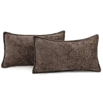 DEZENE 2 Pack Chocolate Brown Chenille Pillow Covers