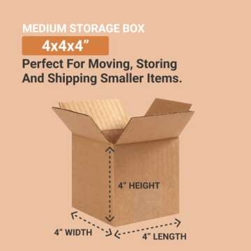 AVIDITI Shipping Boxes Small 4"L x 4"W x 4"H, 25-Pack | Corrugated Cardboard Box for Packing, Moving...