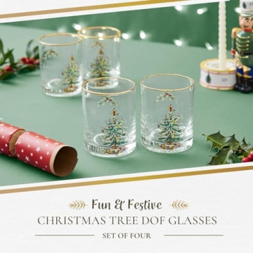 Spode Christmas Tree Double Old Fashioned Glasses Set of 4 - Festive Holiday Drinkware