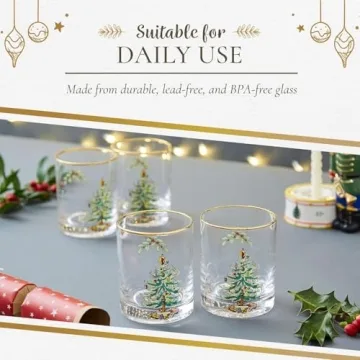 Spode Christmas Tree Double Old Fashioned Glasses Set of 4 - Festive Holiday Drinkware