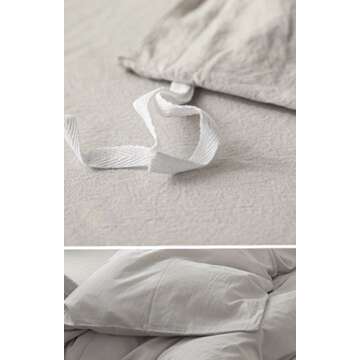 Eikei Washed Cotton Chambray Duvet Cover Solid Color Casual Modern Style Bedding Set Relaxed Soft Fe...