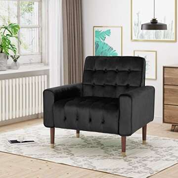 Christopher Knight Home Betsy Velvet Armchair, Modern Glam, Button-Tufted, Waffle Stitching, Black