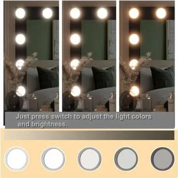 Irontar Vanity Desk with Stool, Makeup Table with Lighted Mirror, 3 Color Lighting Modes, Brightness Adjustable, Dressing Table with Drawers, Bedroom Vanity Table Set for Women, Black