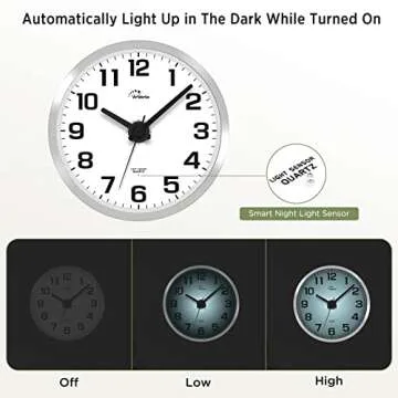 WallarGe Night Light Wall Clock for Bedroom - Silent Lighted up Wall Clock Glow in The Dark, Battery Operated Wall Clocks for Living Room/Kitchen, Easy to Read Large Digital Display, 12 Inch