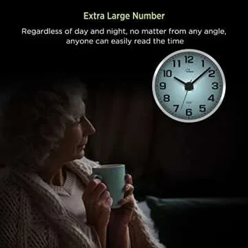 WallarGe Night Light Wall Clock for Bedroom - Silent Lighted up Wall Clock Glow in The Dark, Battery Operated Wall Clocks for Living Room/Kitchen, Easy to Read Large Digital Display, 12 Inch