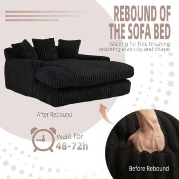 Lin-Utrend Oversized Chaise Lounge Chair, Corduroy Loveseat Floor Sofa,Comfy Short Plush Cloud Couch Bed,Modern Sleeper Chair Sofa Recliner for Living Room,Bedroom,Office (Black.)