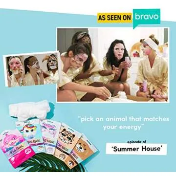 Epielle Character Sheet Masks | Animal Spa Mask, 12-Pack | For All Skin Types | Ideal Spa Gifts, Birthday Party Favors, Girls' Night Out, Skincare Party | Korean Skincare