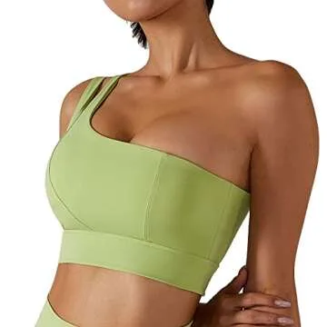 ABOCIW Sports Bras for Women Sexy Cutout Strap One Shoulder Workout Yoga Bra with Removable Pad Medium Support Athletic Gym Workout Crop Tank Tops Green Small
