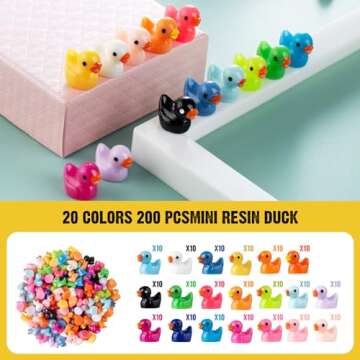 200 Pcs Mini Resin Duck Colorful Miniature Figures Micro Fairy Garden Landscape Aquarium Hide and Se...