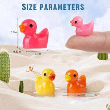 200 Pcs Mini Resin Duck Colorful Miniature Figures Micro Fairy Garden Landscape Aquarium Hide and Seek Dollhouse Cake Decoration Potted Plants DIY Slime Craft Charms for Party Toys Game Gift