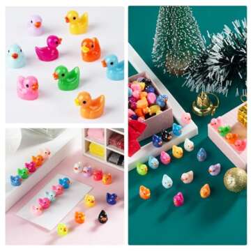 200 Pcs Mini Resin Duck Colorful Miniature Figures Micro Fairy Garden Landscape Aquarium Hide and Seek Dollhouse Cake Decoration Potted Plants DIY Slime Craft Charms for Party Toys Game Gift