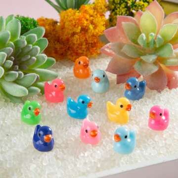 200 Pcs Mini Resin Duck Colorful Miniature Figures Micro Fairy Garden Landscape Aquarium Hide and Seek Dollhouse Cake Decoration Potted Plants DIY Slime Craft Charms for Party Toys Game Gift