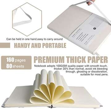 EMOMAS Lined Journal Notebook, (White), 160 Pages, Medium 5.7 inches x 8 inches - 100 gsm Thick Paper, Hardcover