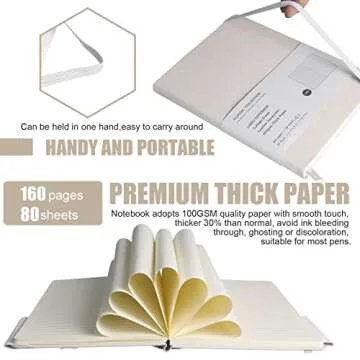 EMOMAS Lined Journal Notebook, (White), 160 Pages, Medium 5.7 inches x 8 inches - 100 gsm Thick Paper, Hardcover