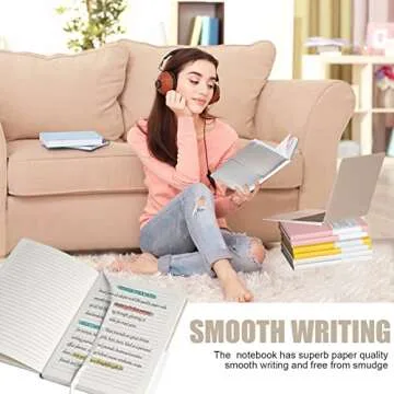 EMOMAS Lined Journal Notebook, (White), 160 Pages, Medium 5.7 inches x 8 inches - 100 gsm Thick Paper, Hardcover