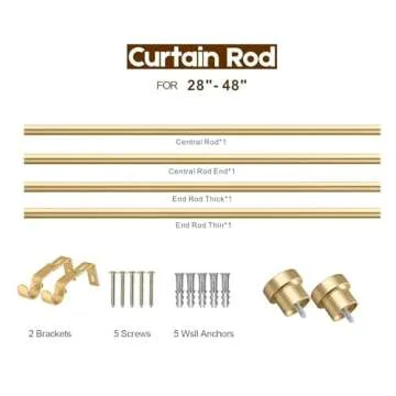 Briofox gold Curtain Rods for Windows 28 To 48 Inch, 1 Inch Heavy Duty Adjustable Curtain Rod With Modern Decorative End Cap Finials WIth Brackets【NOT TENSION ROD】