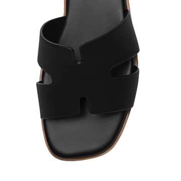 Rihero Black Flat Sandals for Women Dressy Summer Slip On Peep Toe Slide Black Sandals Size 7