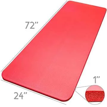 Crown Sporting Goods 1" Yoga Cloud Extra Thick Exercise Mat - 72" x 24" with Carry Strap - Exercise Mats for Home Workout - Yoga and Pilates Exercise Workout Mat - 4X Thick Yoga Mat (Red)