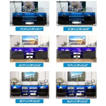 High Glossy LED Black TV Stand for 55/60/65 inch TV,Modern LED Entertainment Center with Adjustable Storage Shelves,Game Console Entertainment Center,TV Table Media Furniture (47inch, Black)