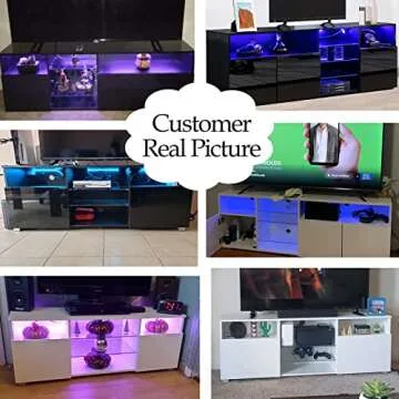 High Glossy LED Black TV Stand for 55/60/65 inch TV,Modern LED Entertainment Center with Adjustable Storage Shelves,Game Console Entertainment Center,TV Table Media Furniture (47inch, Black)