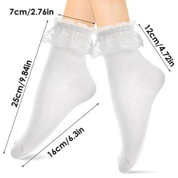 WLLHYF Women Frilly Socks, Ankle Socks Soft White Ruffle Socks Fashion Ladies Princess Lace Socks Co...