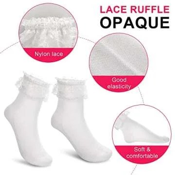 WLLHYF Women Frilly Socks, Ankle Socks Soft White Ruffle Socks Fashion Ladies Princess Lace Socks Cotton Cute Socks for Women