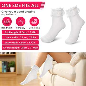 WLLHYF Women Frilly Socks, Ankle Socks Soft White Ruffle Socks Fashion Ladies Princess Lace Socks Cotton Cute Socks for Women