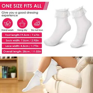 WLLHYF Women Frilly Socks, Ankle Socks Soft White Ruffle Socks Fashion Ladies Princess Lace Socks Cotton Cute Socks for Women