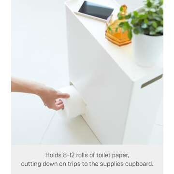 Yamazaki Home Toilet Paper Stocker - Bathroom Storage Organizer Dispenser Not for Jumbo Rolls Steel One Size White