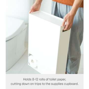 Yamazaki Home Toilet Paper Stocker - Bathroom Storage Organizer Dispenser Not for Jumbo Rolls Steel One Size White