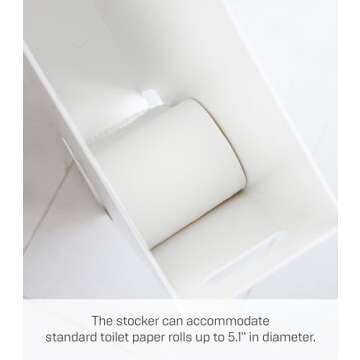 Yamazaki Home Toilet Paper Stocker - Bathroom Storage Organizer Dispenser Not for Jumbo Rolls Steel One Size White