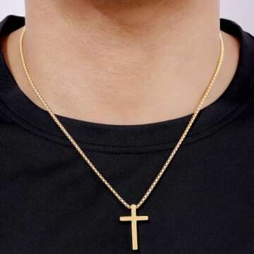 Fiusem Gold Plated Cross Necklace for Men, 14k Gold Plated Mens Cross Necklaces, 2.5mm Cross Chain a...