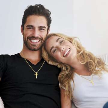 Fiusem Gold Plated Cross Necklace for Men, 14k Gold Plated Mens Cross Necklaces, 2.5mm Cross Chain and Stainless Steel Cross Pendant, Box Chain 20 Inch