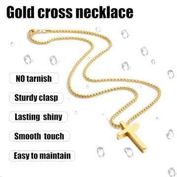 Fiusem Gold Plated Cross Necklace for Men, 14k Gold Plated Mens Cross Necklaces, 2.5mm Cross Chain and Stainless Steel Cross Pendant, Box Chain 20 Inch