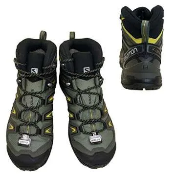Salomon X Ultra 3 MID Gore-TEX Hiking Boots for Men, Castor Gray/Black/Green Sulphur, 11