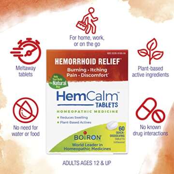 Boiron HemCalm Instant Relief for Hemorrhoids Tablets - Plant-Powered