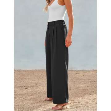 AUTOMET Wide Leg Dress Pants Womens Work Business Casual Palazzo Summer Flowy High Waisted Trousers Slacks 2024 Fall Fashion Suit Pant Dressy Outfits Office Professional Clothes Black M