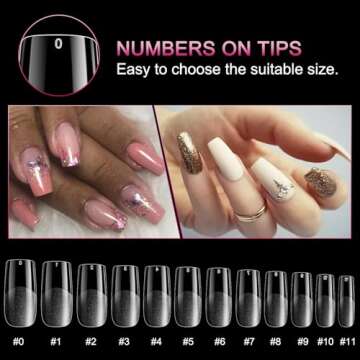 AORAEM Square Nail Tips 120 PCS Artificial Full Cover Soft Clear Gel Tips 12 Sizes Sharp False Nails with Box for Home DIY Nail Salon