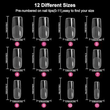 AORAEM Square Nail Tips 120 PCS Artificial Full Cover Soft Clear Gel Tips 12 Sizes Sharp False Nails with Box for Home DIY Nail Salon