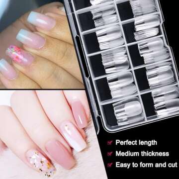 AORAEM Square Nail Tips 120 PCS Artificial Full Cover Soft Clear Gel Tips 12 Sizes Sharp False Nails with Box for Home DIY Nail Salon