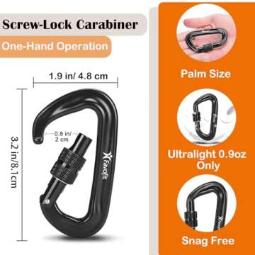 Heavy Duty Locking Carabiner Clips - 12KN Clips 3.2'' Small D Ring for Camping Hammock Hiking Dog Le...