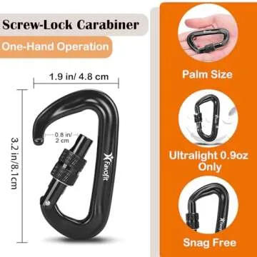 Heavy Duty Locking Carabiner Clips - 12KN Clips 3.2'' Small D Ring for Camping Hammock Hiking Dog Le...