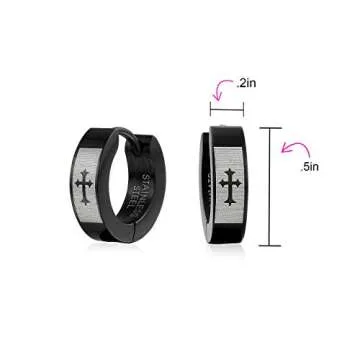 Black Fleur De Lis Cross Huggie Hoop Earrings for All