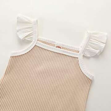 2PCS Newborn Baby Girl Clothes Infant Baby Ribbed Sleeveless Romper Shorts Outfits Sets Beige
