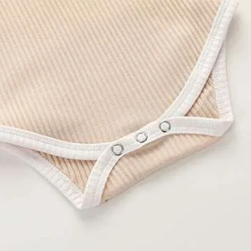2PCS Newborn Baby Girl Clothes Infant Baby Ribbed Sleeveless Romper Shorts Outfits Sets Beige