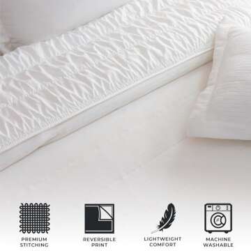 Great Bay Home Textured Spandex Full/Queen Quilt Set Includes Shams. White Heavyweight Bedspread, All-Season Coverlet Bedding Set. Luxurious Warm Bedding Set