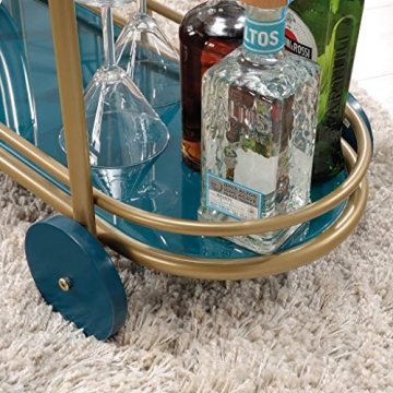 Stylish Sauder Coral Cape Bar Cart with Glass Shelves