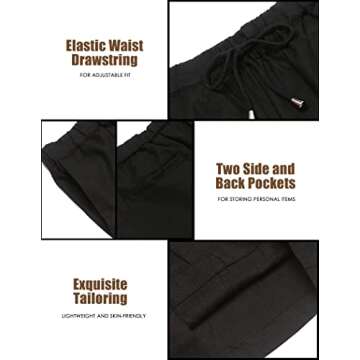 COOFANDY Black Linen Pants Men Elastic Waist Linen Capri Pants Casual Loose Yoga Summer Beach Pants, Black, XL